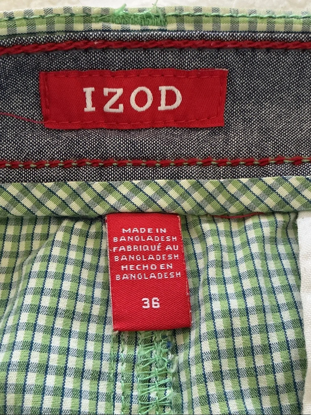 Izod - Men’s Green, White and Navy Micro-Check Shorts